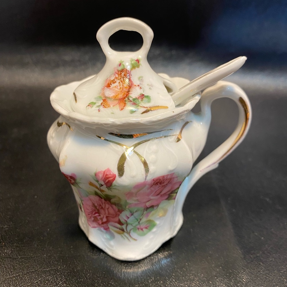 Vintage Bavaria Victorian Mustard Pot with Spoon